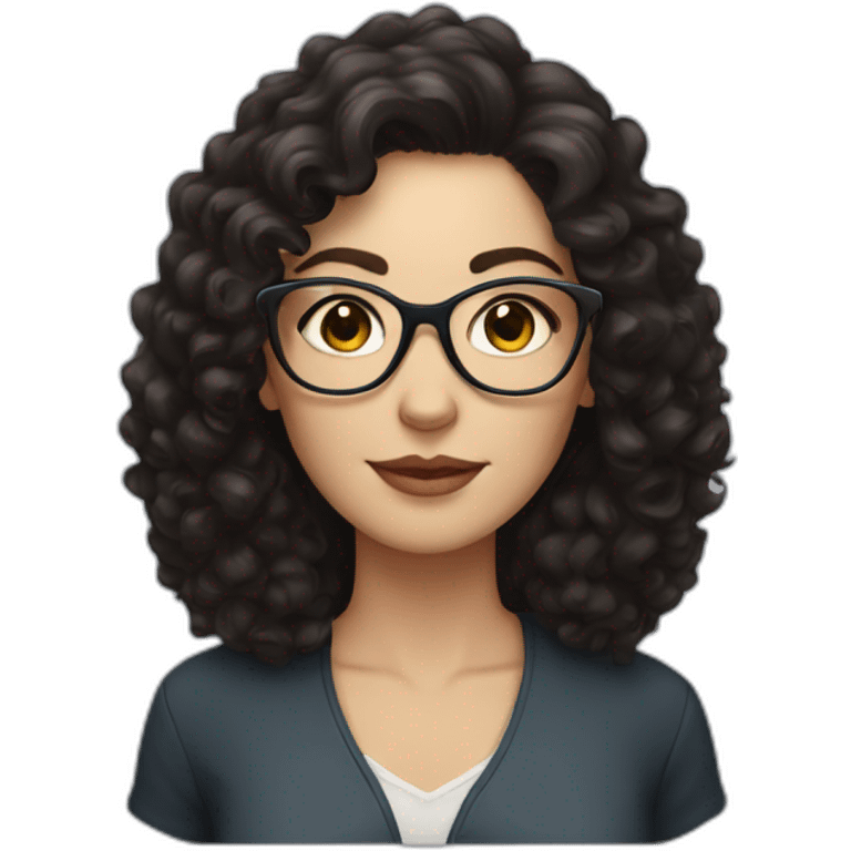 White Woman with dark curly hair and glasses with cat emoji