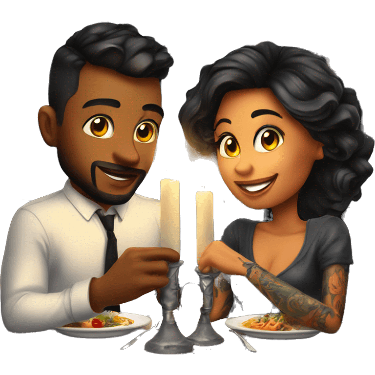 romantic candle light dinner for beautiful tattooed couple emoji