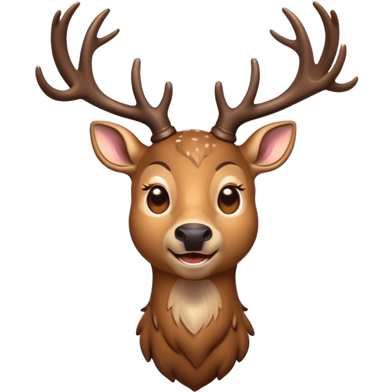 Cinematic Comical Deer Portrait Emoji, Head tilted dramatically with an exaggeratedly amused expression, featuring a sleek dappled coat and whimsically contorted antlers, wide, expressive eyes filled with playful disbelief, Simplified yet hilariously expressive features, highly detailed, glowing with a slightly sassy glow, high shine, dramatic yet playful, stylized with an air of cheeky woodland mischief, bright and endearing, soft glowing outline, capturing the essence of a spirited and over-the-top deer, so meme-worthy it feels like it could side-eye its way into forest folklore instantly! emoji