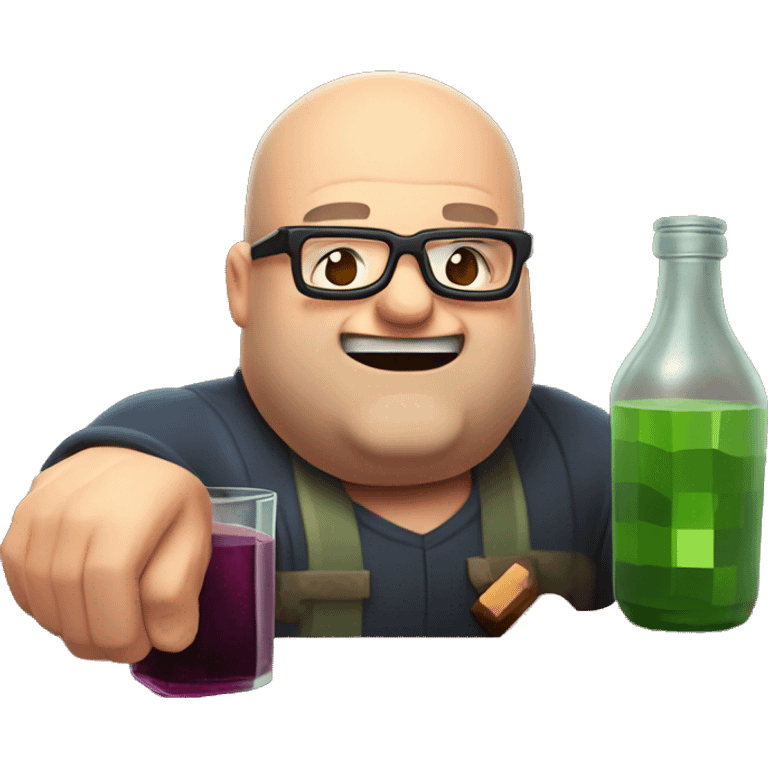  balding overweight middle-aged gamer man with big teeth and glasses drinking minecraft potion emoji