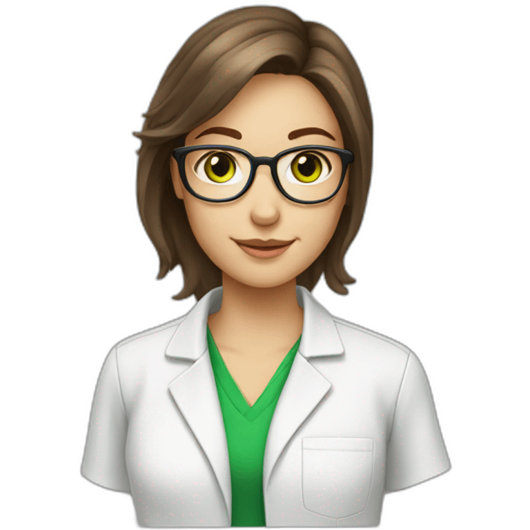 chemist female brown hair light skin green eyes with glasses emoji