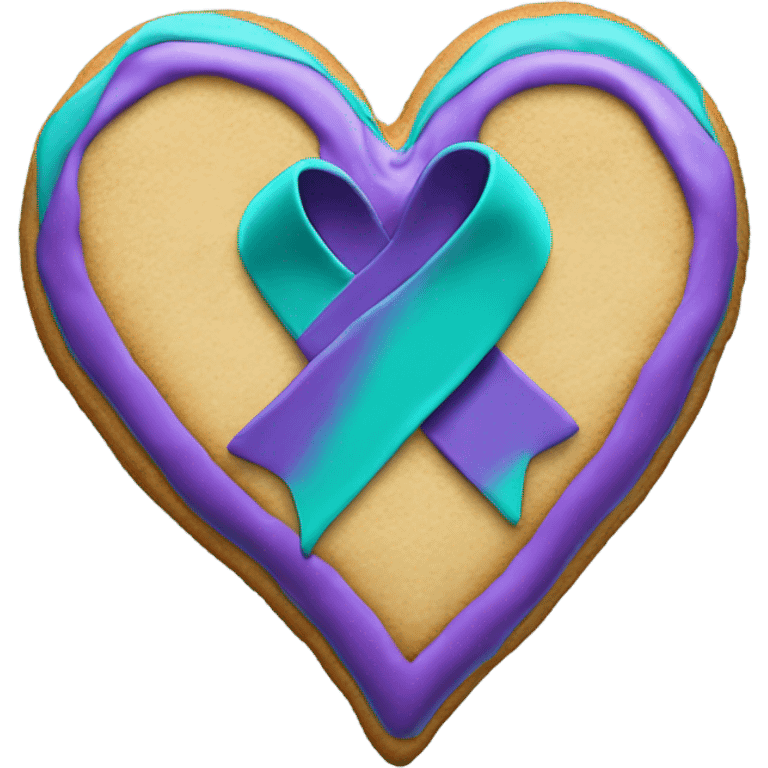 Cookie heart with teal purple awareness ribbon emoji