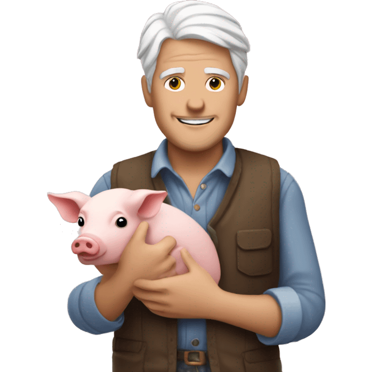 White haired man holding a pig emoji