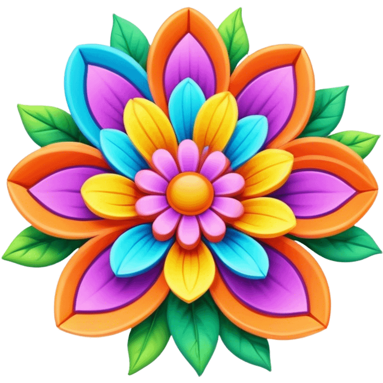 3D, create an ultra detailed Psychedelic colored flower power sign emoji