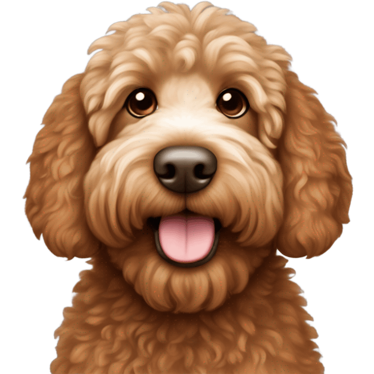 Red labradoodle with more fluff and small white patch under chin and on che emoji