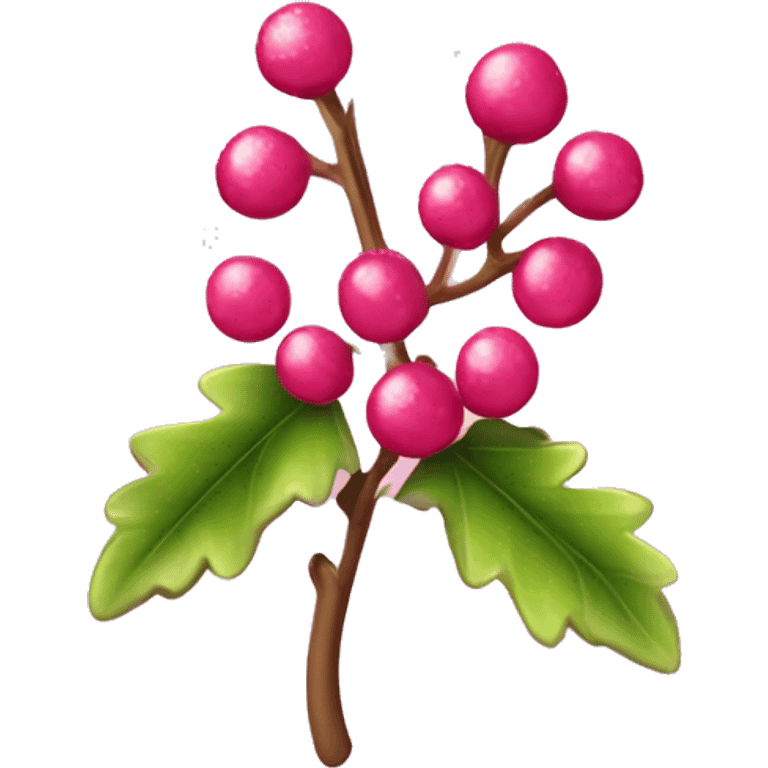 Tiny pink mistletoe with glittery leaves and cute heart-shaped berries emoji