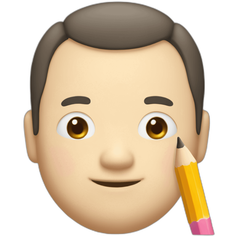 A fat, slightly thin, droopy-eyed, thick-lipped, big-headed, cute Japanese guy with a pencil in his hand and a smile on his face emoji