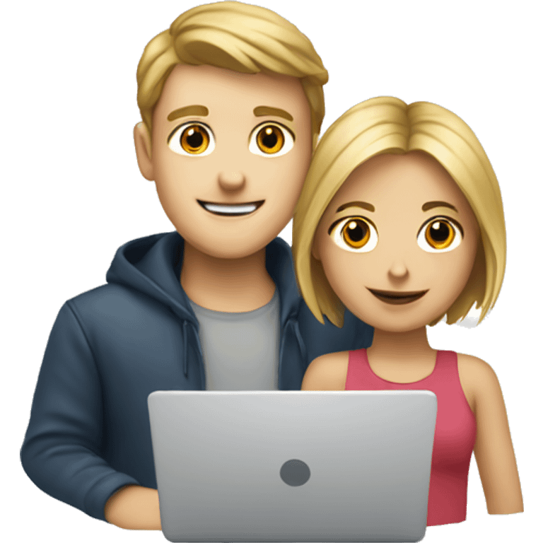 white boy and girl behind laptop emoji