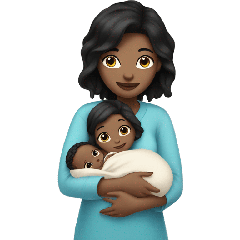 mom holding newborn baby girl with blue eyes white skin black hair and white skin newborn girl white skin emoji