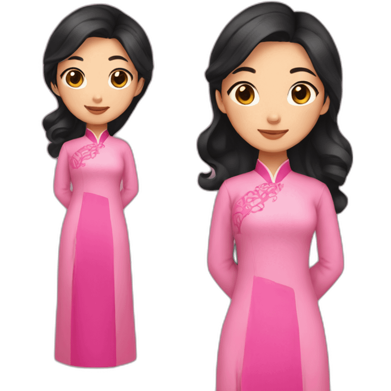 asian girl with wavy black hair posing with pink ao dai emoji