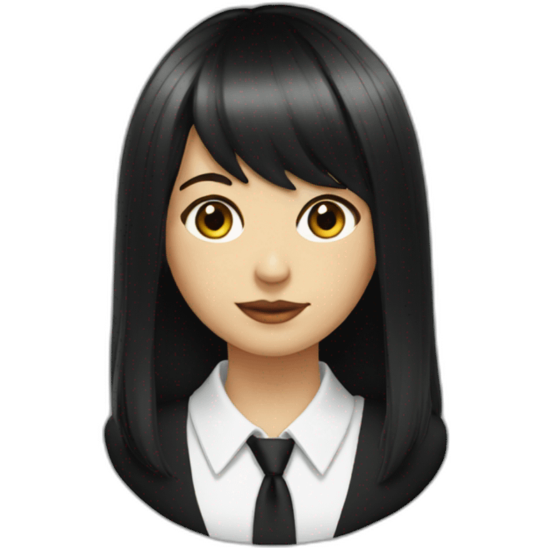 white female bangs black straight hair white shirt black tie emoji