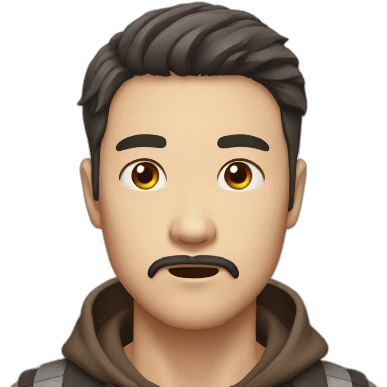 korean male early thirties short beard long brown hair scared expression emoji