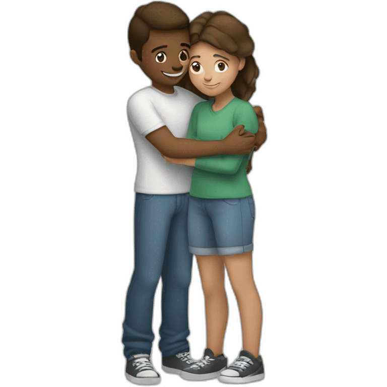 White teen couple hugging both of them are white emoji