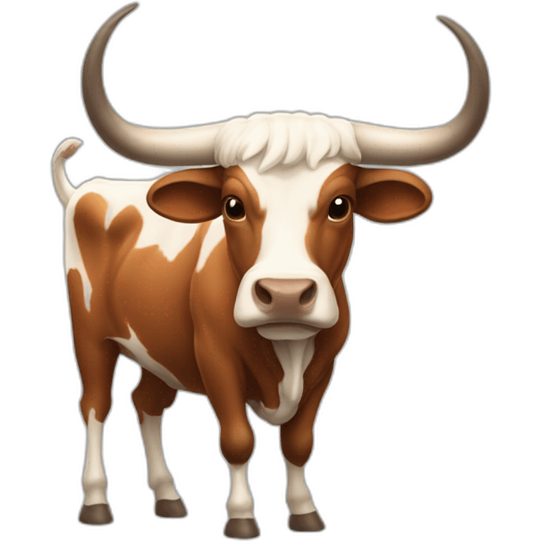 bull, Texas Longhorn with solid face, brindle, long long long long horns, full body emoji