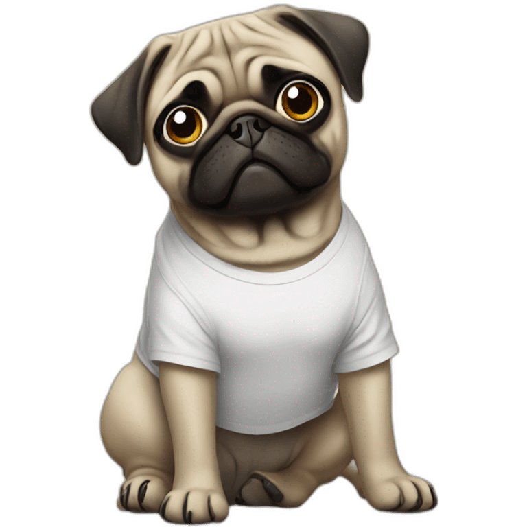 pug wearing a t-shirt emoji