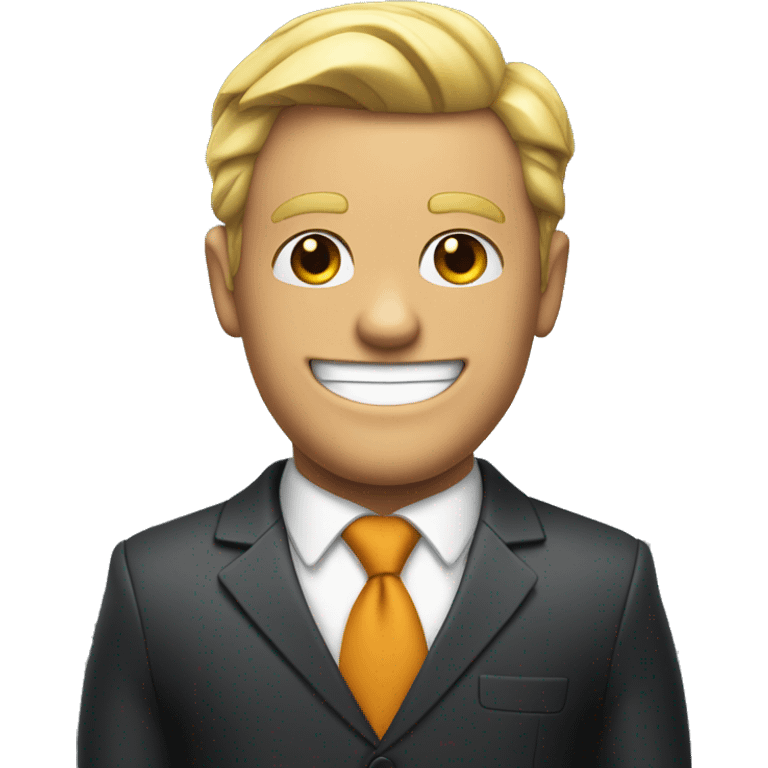 A businessman in suit and tie with muscles and villains smile emoji