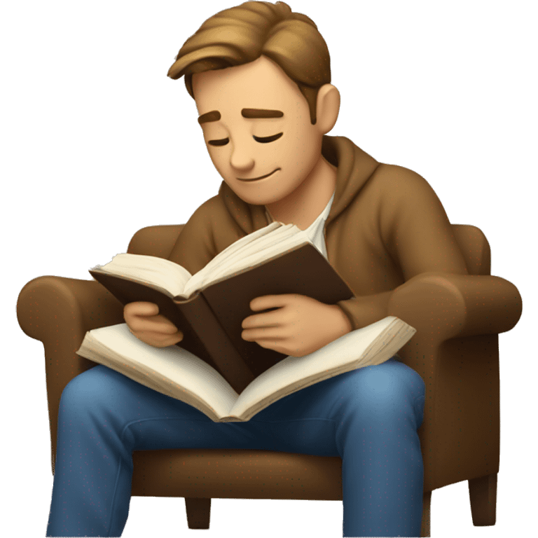 a guy sitting reading a book cozy emoji