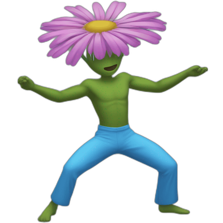 flower head blue body two arms two legs dancing emoji