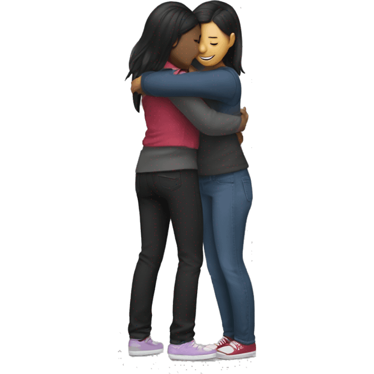 asian and black lesbians hug full body emoji