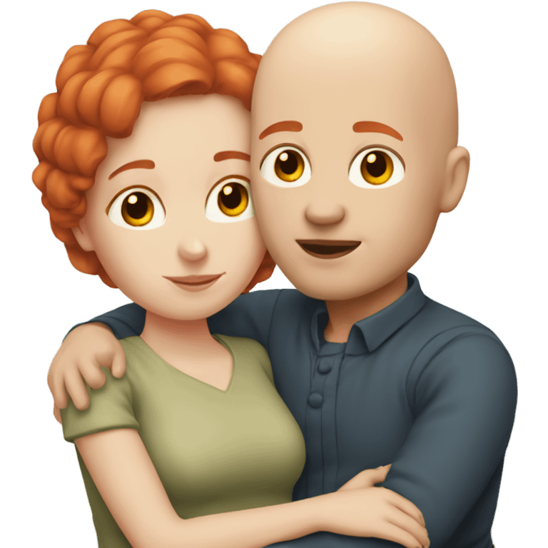 Bald boy and redheaded girl cuddling  emoji