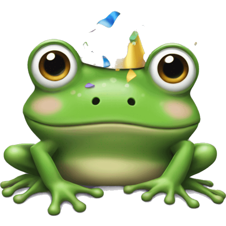 Frog with a party hat and confetti  emoji