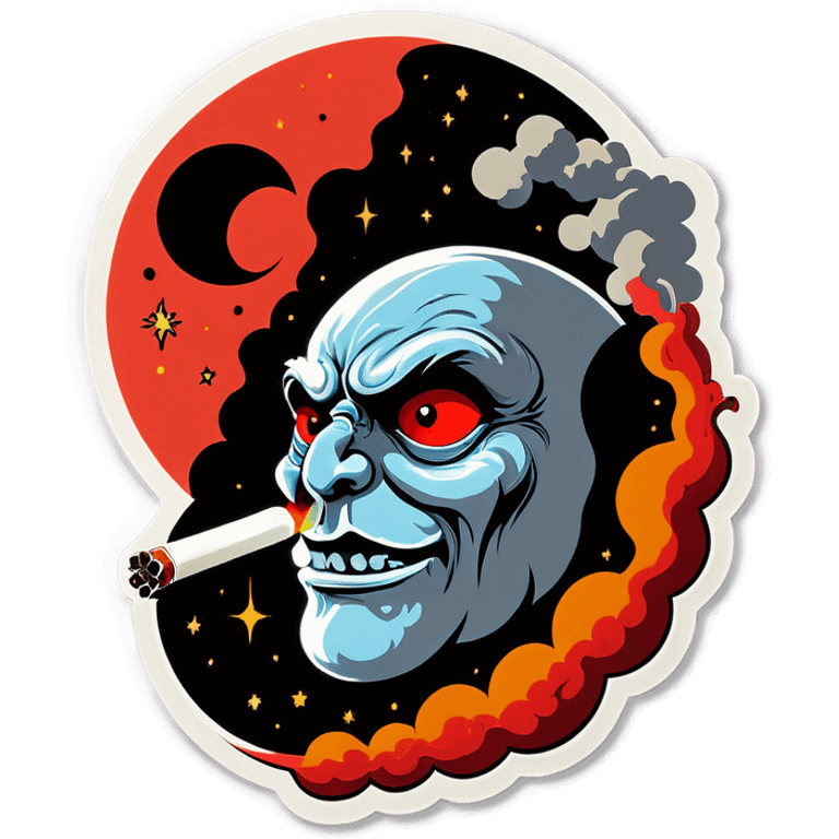 Moon with red eyes smoking joint emoji