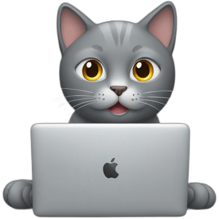 Grey cat working on a MacBook emoji