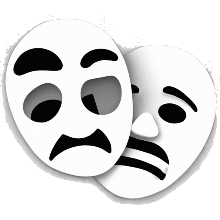 2 dimensional tragedy and comedy masks next to each other, black and white and only outline emoji