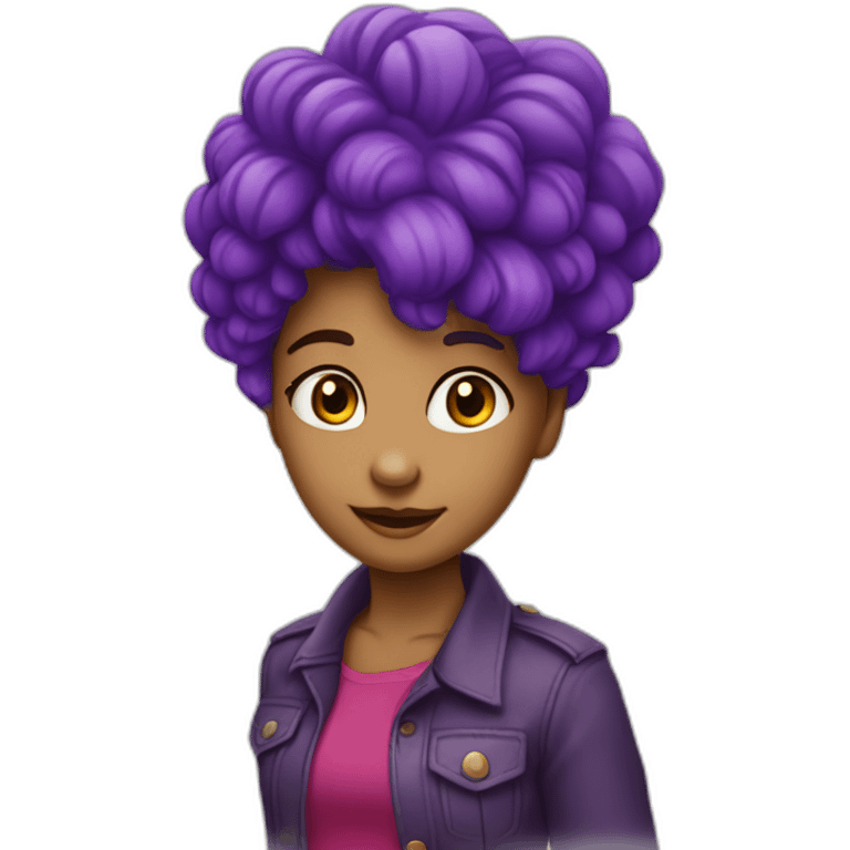 Menina cabelo cacheado e vermelho usando óculos roxo emoji