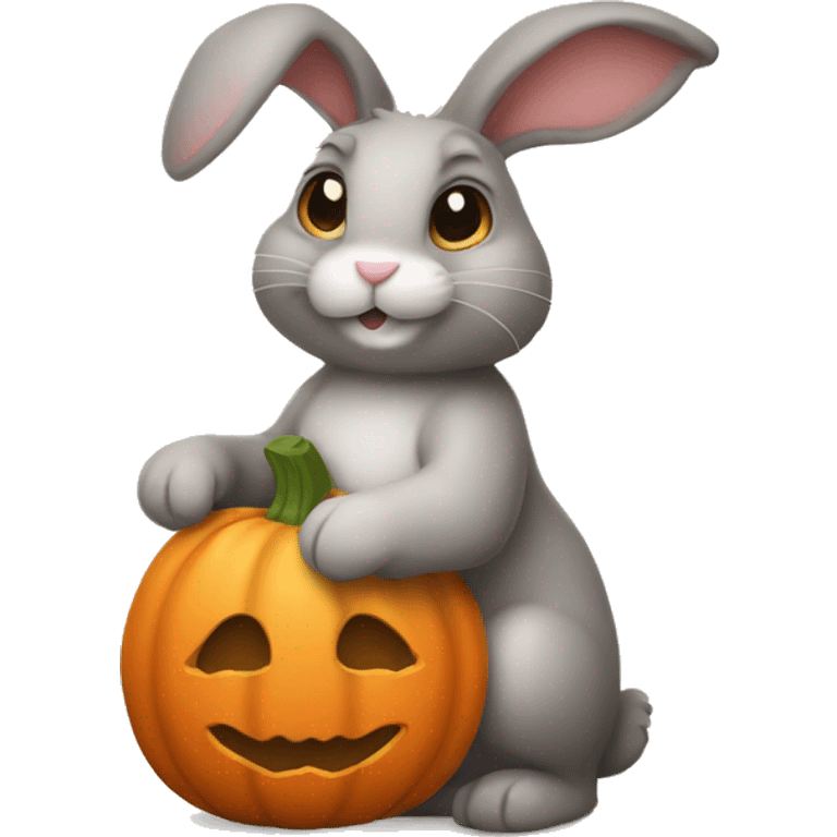 bunny holding a pumpkin emoji