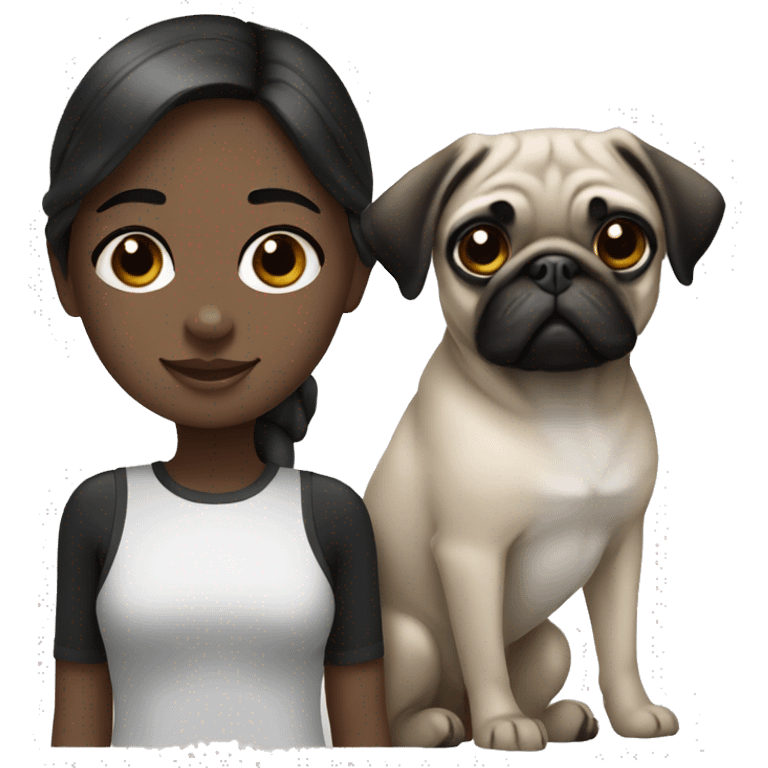 Girl and pug black and white  emoji