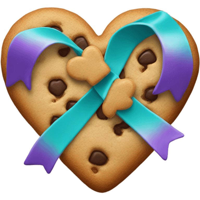 Purple teal Suicide awareness ribbon on heart cookie emoji