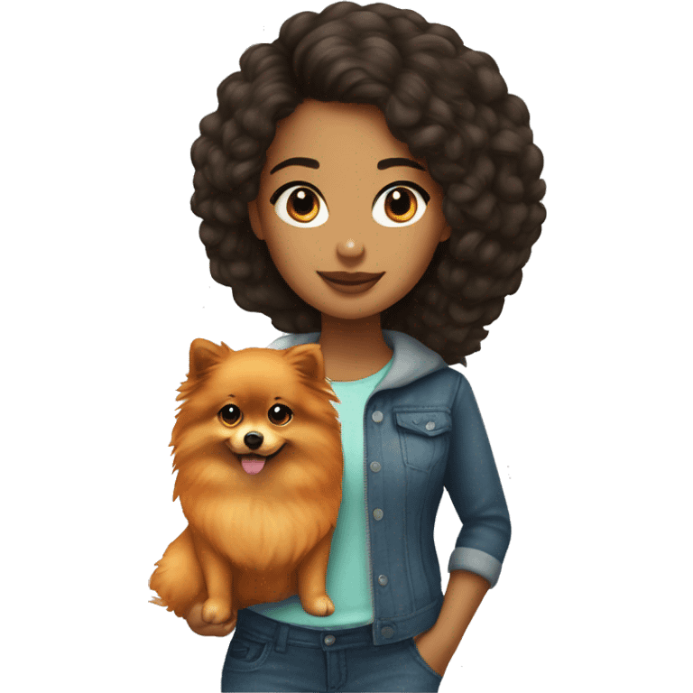 Young Latina girl with orange Pomeranian emoji