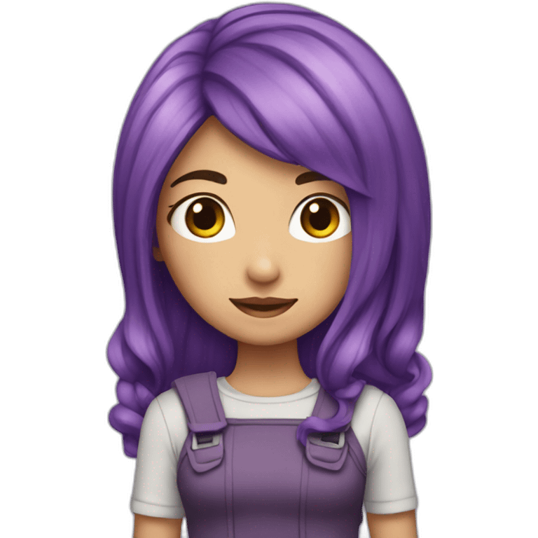 A purple haired girl holding a dbs emoji