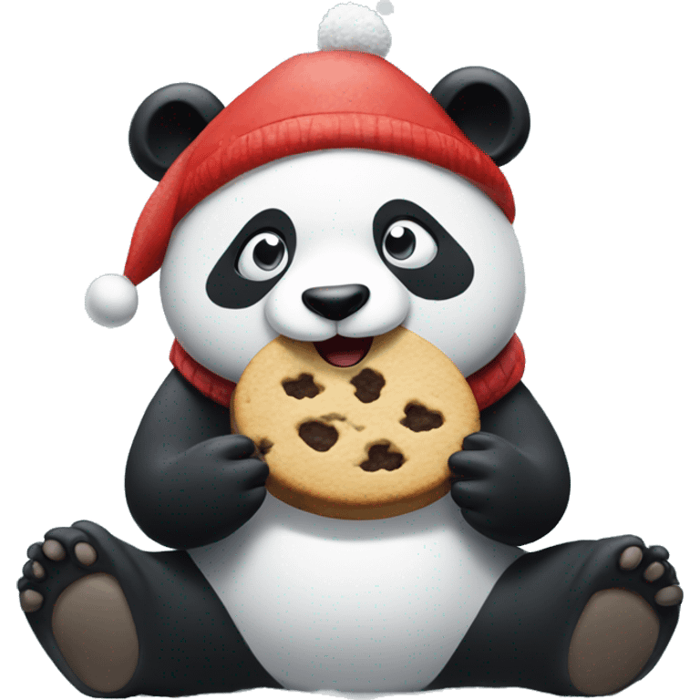 panda eating a cookie on a snowy christmas day emoji