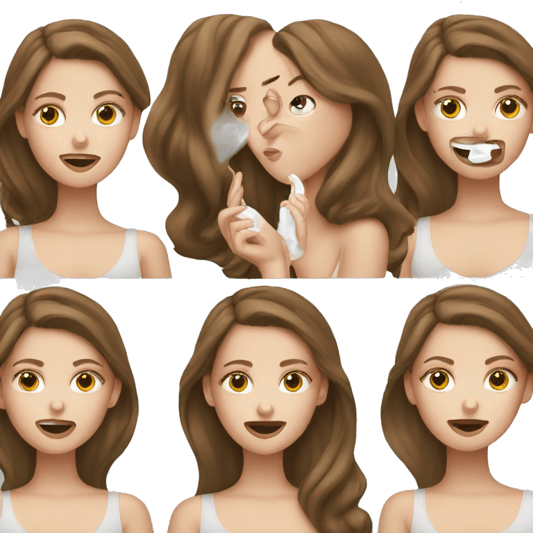 white girl applying cream on face brunette emoji