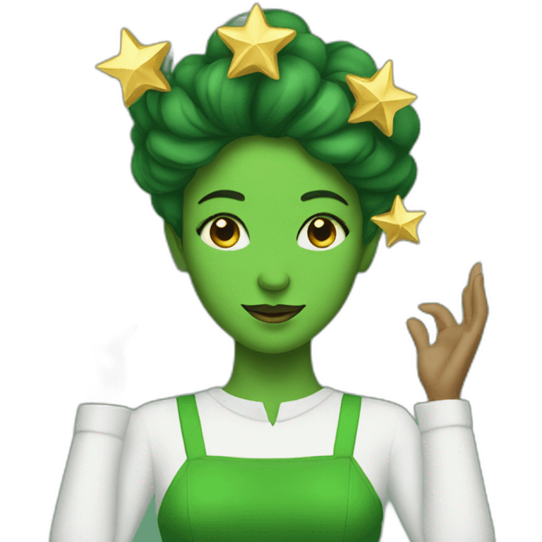 Green women holding three gold stars above head emoji