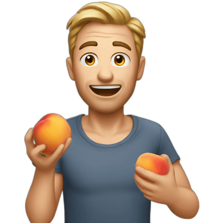 close up man eating peach slobbery emoji