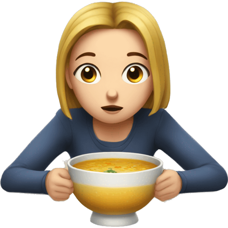 Sad girl drinking bowl of soup emoji