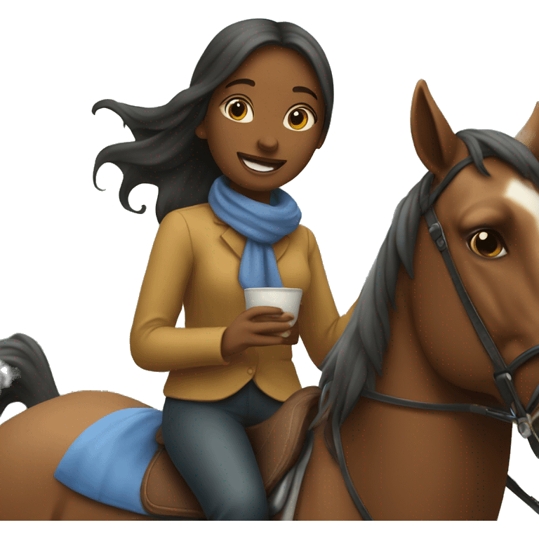 Girl sipping tea and riding horse emoji