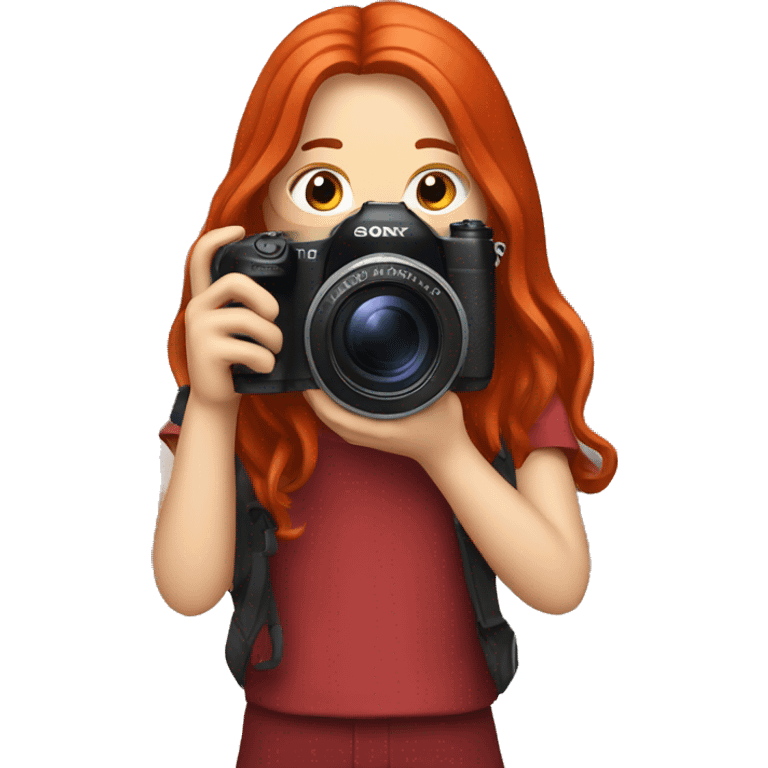 A photographer with red long hair and a Sony camera emoji