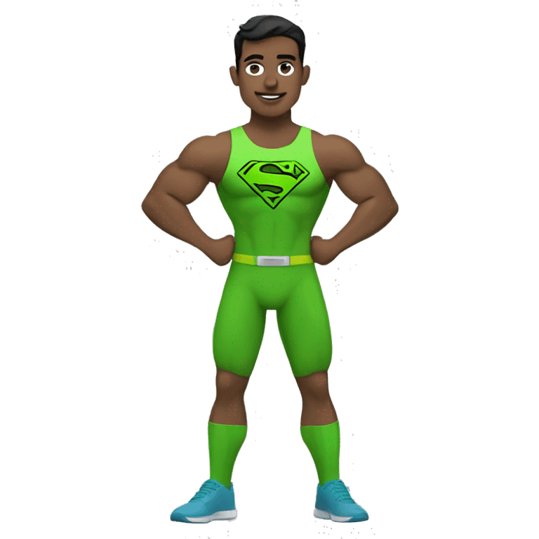 Superman as personal trainer dressed with green sport clothes emoji