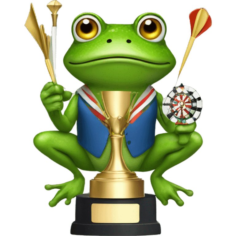 Frog holding darts and a trophy emoji