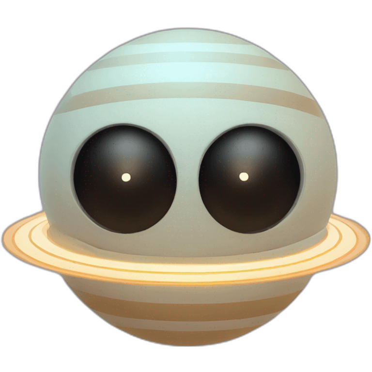 planet Saturn with a cartoon futuristic face with big calm eyes emoji