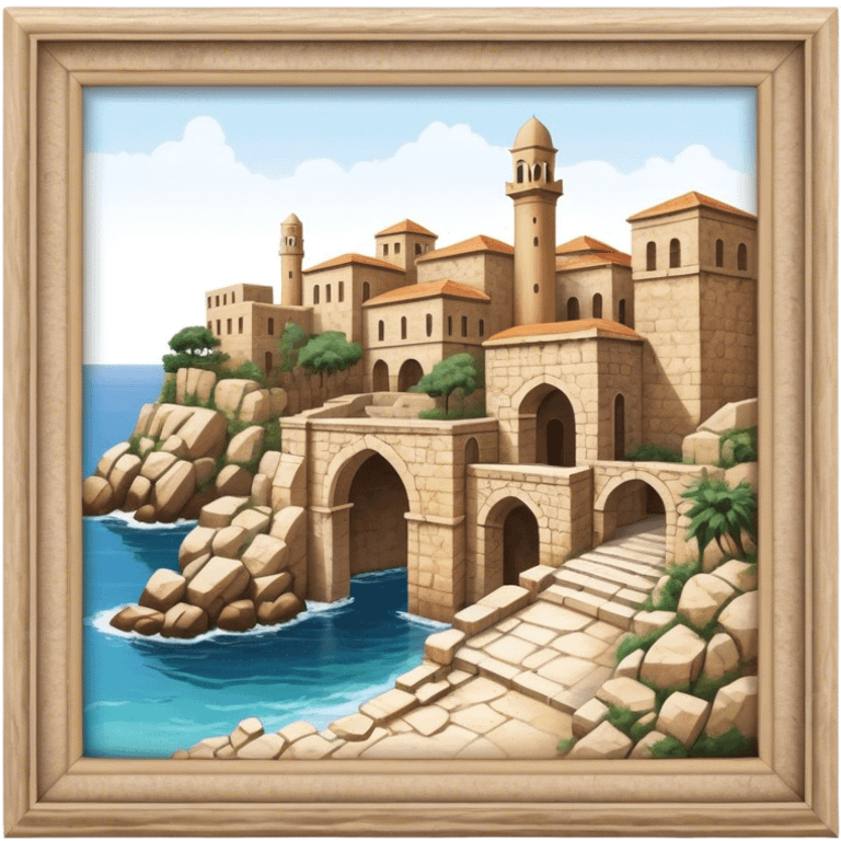 Cinematic Realistic Byblos Old City Landmark Emoji, depicted with ancient, weathered stone structures rendered with lifelike detail and nostalgic, warm lighting. emoji