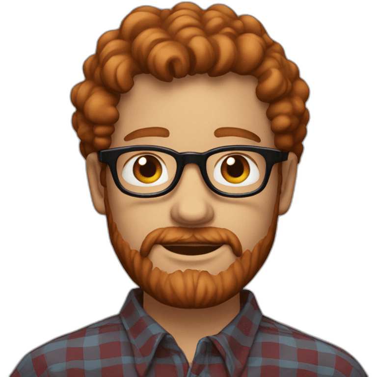 man,25 years,eyes blue,redhead,short curly hair,beard, round glasses, red and black checked shirt emoji