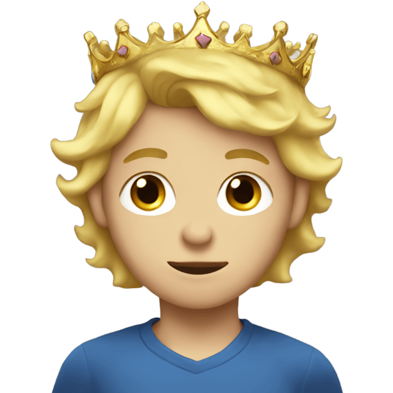 blonde boy looking at viewer with crown on emoji