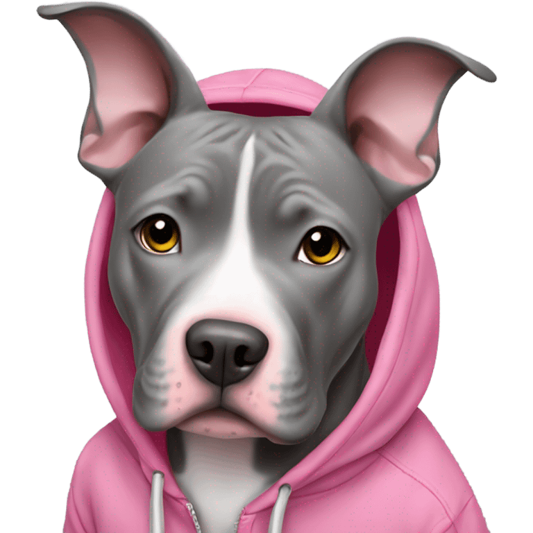 Grey pitbull in pink hoodie  emoji