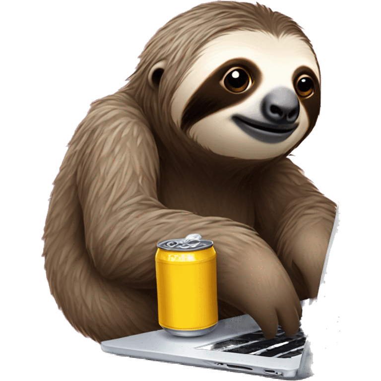 sloth with RedBull can and laptop emoji