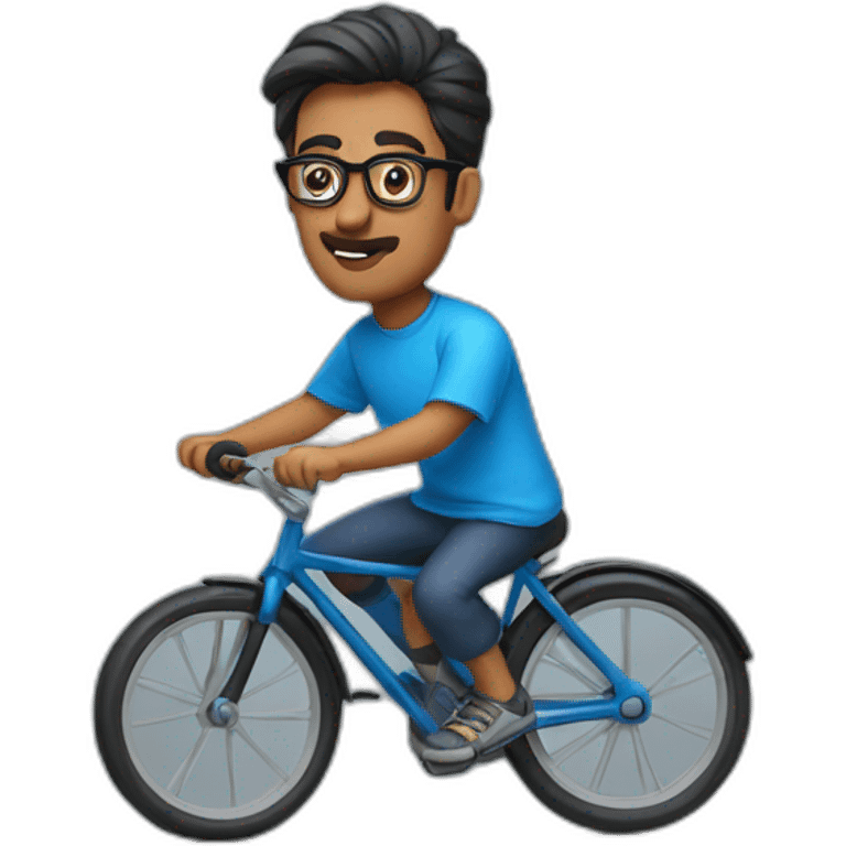 Indian man in blue tshirt and black specs and cycle emoji